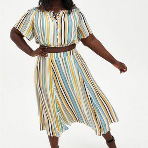 TORRID 1X Multi Stripe Off-Shoulder Gauze Skirt Set